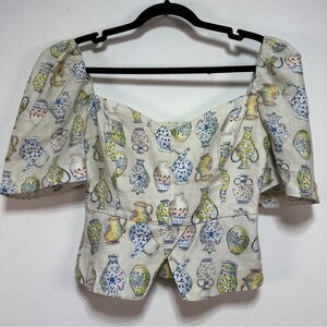 Wilfred (Aritzia) | Fatale 100% Linen Cropped Top – Vase Print Sweetheart Blouse